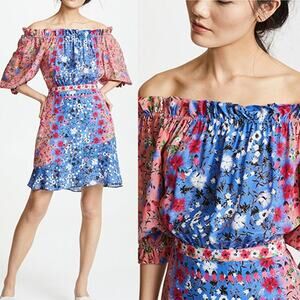 NWT Saloni Grace Foxglove Meadow Off-Shoulder Keyhole Floral Mini Dress